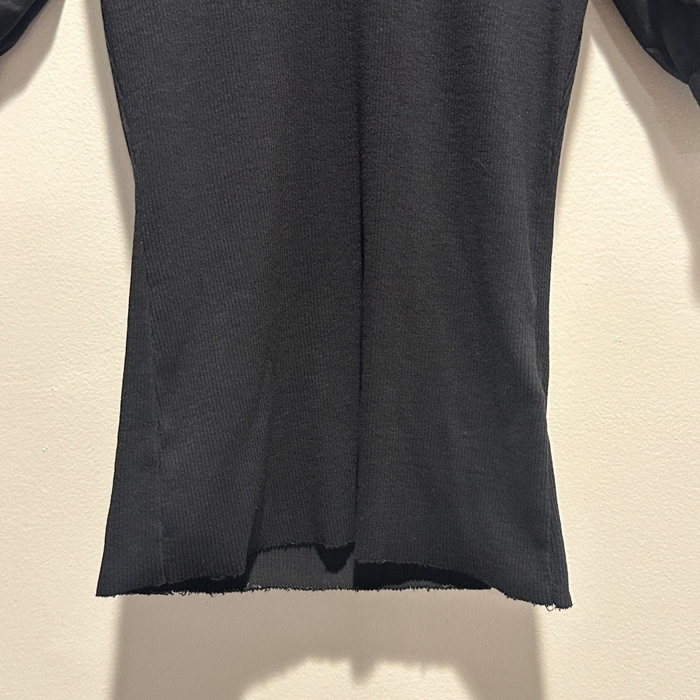 Nation LTD Natalie Combo Tee Womens Small Puff Sleeve V-Neck Top Black Organic - Picture 4 of 8